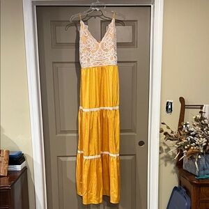 SHEIN Yellow and Cream Lace Maxi Dress